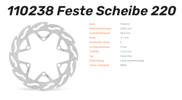 Moto-Master Bremsscheibe Flame-Serie 220 vorne passend für Kawasaki - 110238