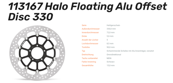 Moto-Master Bremsscheibe Floating-Alu Offset Halo-Serie passend für Ducati - 113167