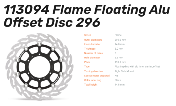 Moto-Master Bremsscheibe Flame Floating-Alu Disc Offset vorne passend für Honda - 113094