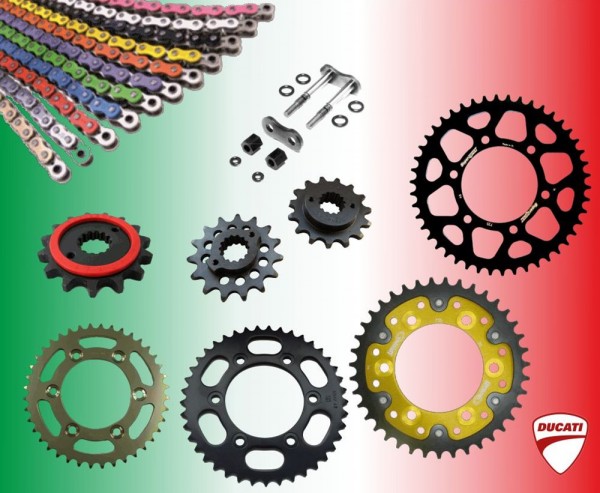 Enuma Kettensatz passend für Ducati 750 Monster /Dark i.e. Bj.(99-) 520 MVXZ-2 Kette farbig Stahl Al