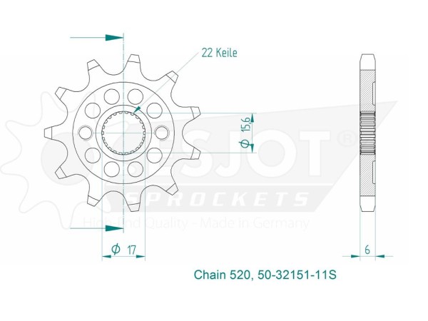Ritzel Motorradritzel 11 Zähne passend für Honda CR80 CR85 Umbau auf Teilung 520