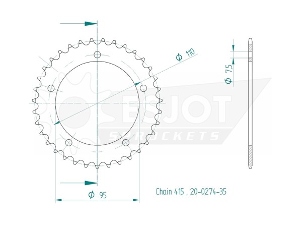 Kettenrad Stahl 35 40 42 Zähne - (415) 20-0274-x passend für Hercules KX5 / Supra 4 GP