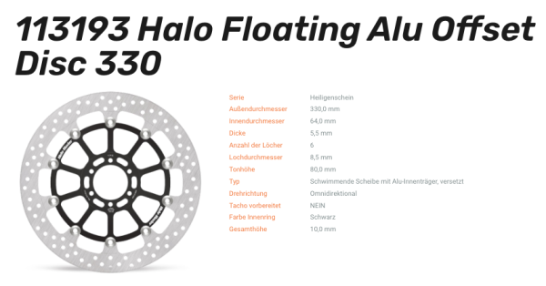 Moto-Master Bremsscheibe Floating-Alu Offset Halo-Serie passend für Aprilia - 113193