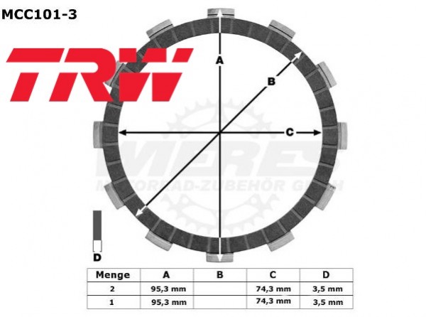 TRW Lucas Kupplungslamellenset (3 st.) passend für Honda MCC101-3 / MCC 101-3