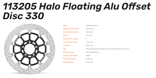 Moto-Master Bremsscheibe Floating-Alu Offset Halo-Serie passend für Kawasaki - 113205