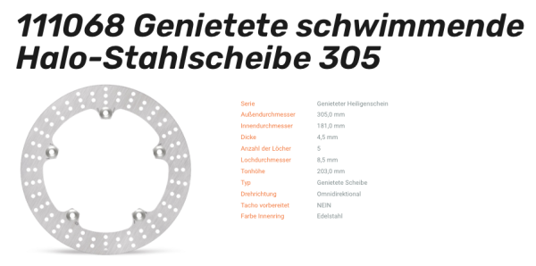 Moto-Master Bremsscheibe genietet Halo-Serie passend für BMW - 111068