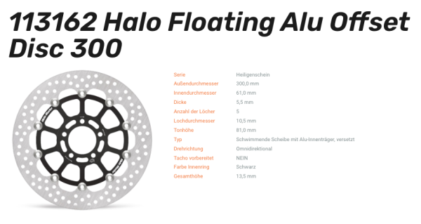 Moto-Master Bremsscheibe Floating-Alu Offset Halo-Serie passend für Kawasaki - 113162