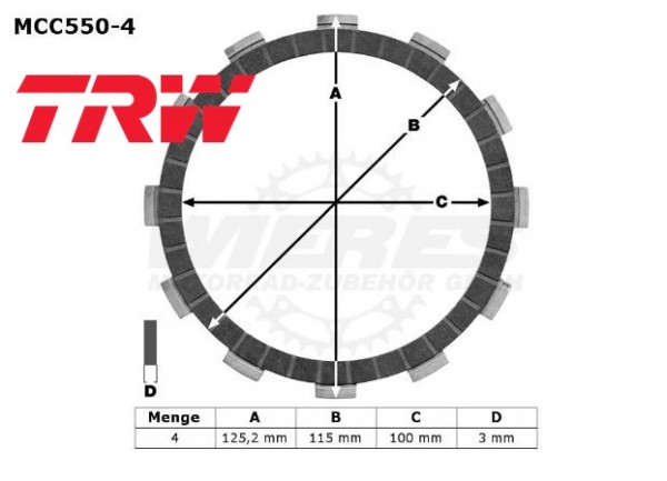 TRW Lucas Kupplungslamellenset (4 st.) MCC550-4 / MCC 550-4