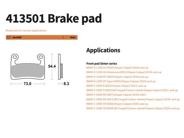 Moto-Master Bremsbelag Sinter vorn passend für BMW S 1000 RR XR R 1250 - 413501