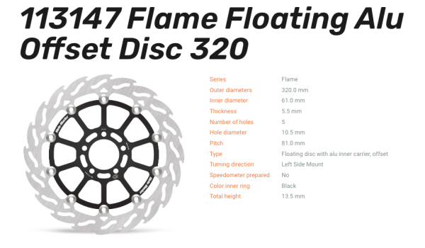 Moto-Master Bremsscheibe Floating-Alu Offset Racing-Serie Flame passend für Kawasaki - 113147