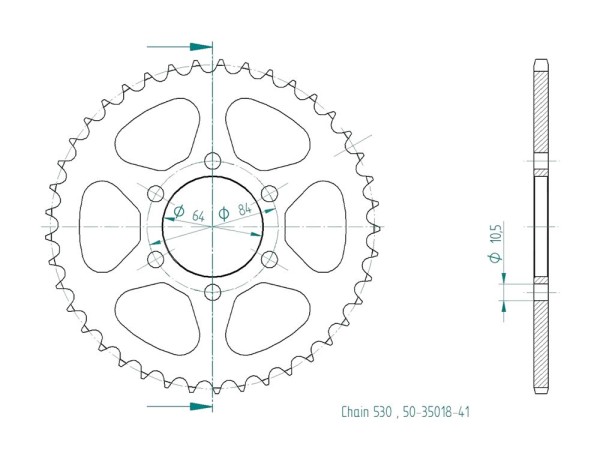 Kettenrad Stahl 33 40 41 42 43 44 45 50 Zähne - (530) passend für Suzuki GSX400 / GS400 GS450 GS500