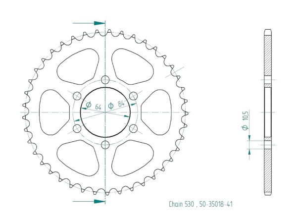 Kettenrad Stahl 33 40 41 42 43 44 45 50 Zähne - (530) passend für Suzuki GSX400 / GS400 GS450 GS500