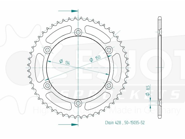Kettenrad Stahl 52 Zähne - (428) passend für Kawasaki KDX125 SR