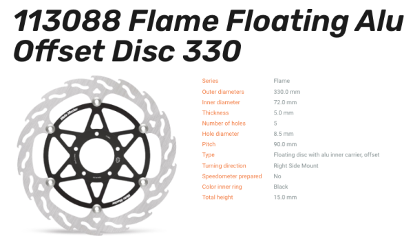Moto-Master Bremsscheibe Flame Floating-Alu Disc Offset vorne passend für Ducati - 113088