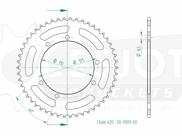 Kettenrad Stahl 50 56 Zähne (420) passend für Suzuki RMX 50 (Bj.96-03)
