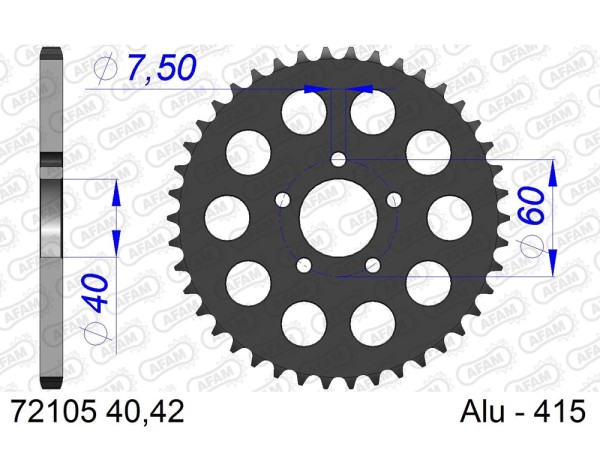 Kettenrad Aluminium 38 - 46 Zähne (415) passend für KTM SX 50 Mini / SX 50 Pro Senior LC