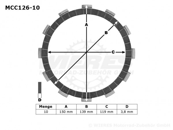 TRW Lucas Kupplungslamellenset (10 st.) Honda MCC126-10 / MCC 126-10