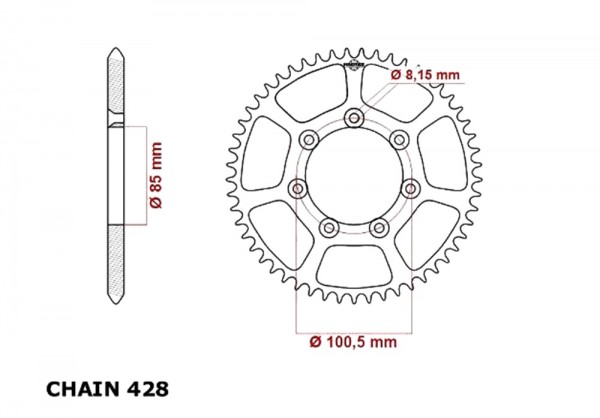 Kettenrad Alu 48 50 52 53 54 Zähne (428) passend für TM 85 MX