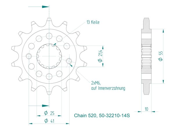 Ritzel 14 Zähne (520) passend für Honda GB 350 S NC59 ab 2024