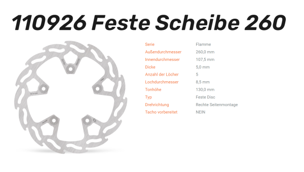 Moto-Master Bremsscheibe Flame 260 hinten passend für KTM 890 SMT - 110926