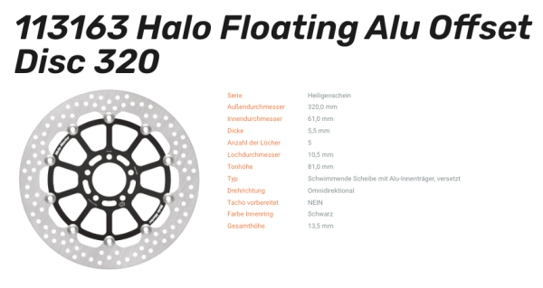Moto-Master Bremsscheibe Floating-Alu Offset Halo-Serie passend für Kawasaki - 113163