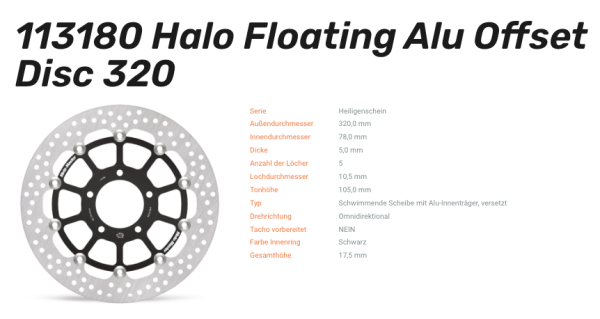 Moto-Master Bremsscheibe Floating-Alu Offset Halo-Serie passend für Triumph - 113180