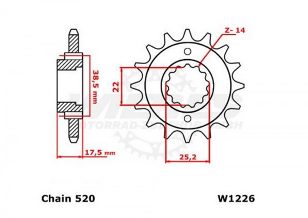 Kettenritzel bimota 14 15 Zähne (520) DB2 DB3 DB4