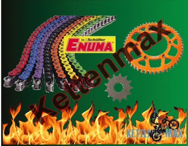 Enuma Kettensatz Alu orange passend für KTM 125 EXC Enduro (Bj.04-11) Enuma 520MVXZ2 farbige Kette