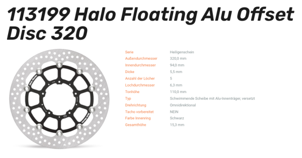 Moto-Master Bremsscheibe Floating-Alu Offset Halo-Serie passend für Honda - 113199