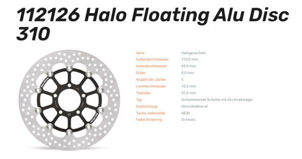 Moto-Master Bremsscheibe Flame Floating Alu-Disc vorne passend für Kawasaki / Suzuki - 112126