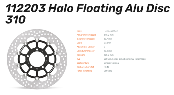 Moto-Master Bremsscheibe Floating-Alu Halo-Serie passend für Kawasaki - 112203