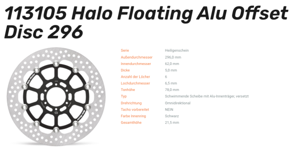 Moto-Master Bremsscheibe Floating-Alu Offset Halo-Serie passend für Honda - 113105
