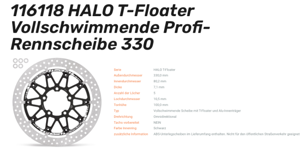 Moto-Master schwimmende Profi-Rennscheibe Halo T-Floater passend für Kawasaki - 116118