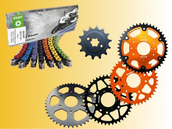 Esjot Kettensatz passend für KTM RC 125 4T ABS (Bj.14-) 520HRT Kette orange