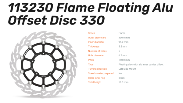Moto-Master Bremsscheibe Floating-Alu Offset Racing-Serie Flame passend für Honda - 113230