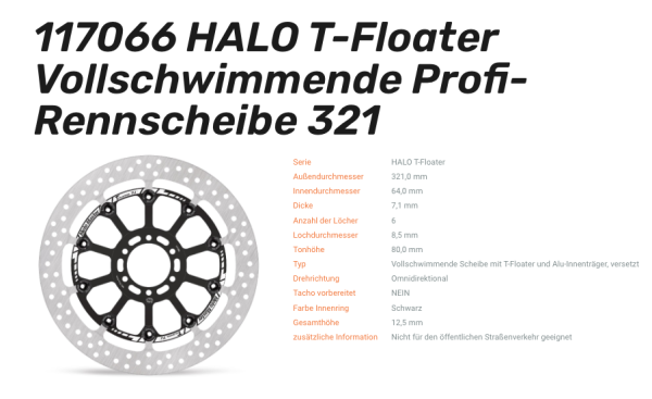 Moto-Master schwimmende Profi-Rennscheibe Halo T-Floater passend für BMW - 117066