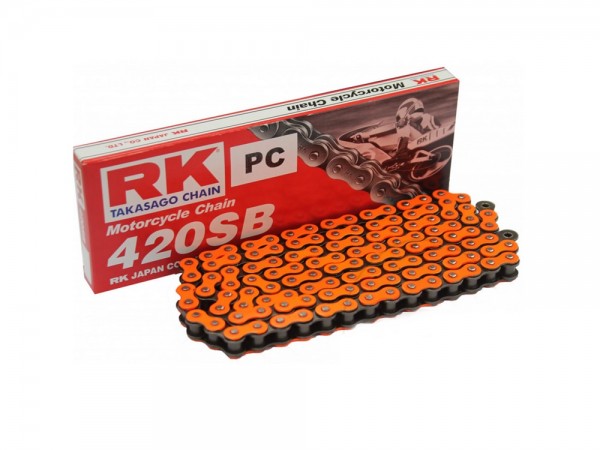 Motorradkette RK 420 SB orange 120 Glieder offen Clipschloss