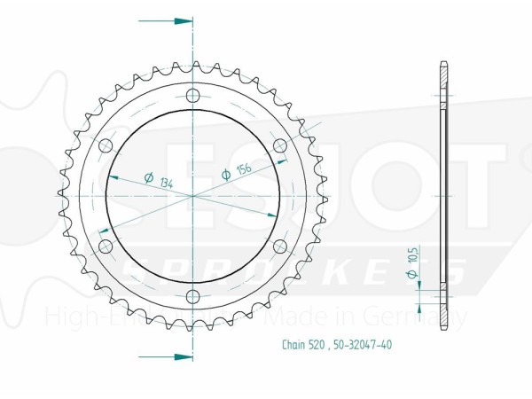 Kettenrad Stahl 40 41 48 Zähne (520) passend Kawasaki KR 250 / ZR 250 / ZXR250