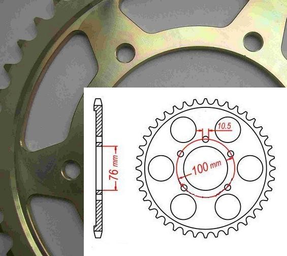 Alu Kettenrad 42Z 76mm/100mm/5 Loch für TWM / BST / MARVIC / MARCHESINI / Braking / passend für Bene