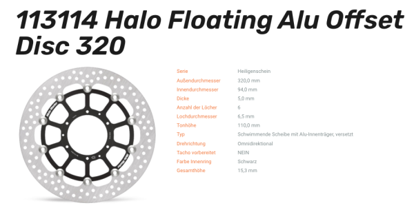 Moto-Master Bremsscheibe Floating-Alu Offset Halo-Serie passend für Honda - 113114