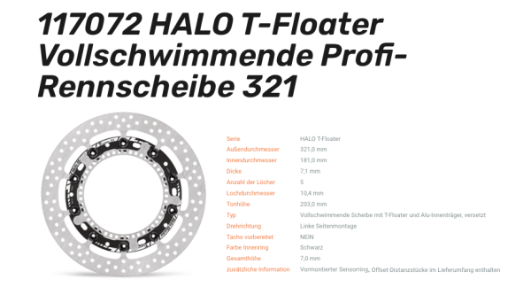 Moto-Master schwimmende Profi-Rennscheibe Halo T-Floater passend für BMW - 117072