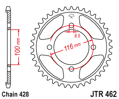 Kettenrad Alu 44 bis 57 Zähne (Umbau 428) passend für Kawasaki KX80 KX85 KX100