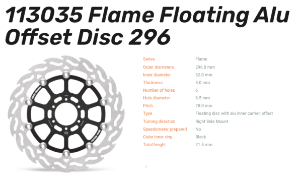 Moto-Master Bremsscheibe Flame Floating-Alu Disc Offset passend für Honda - 113035