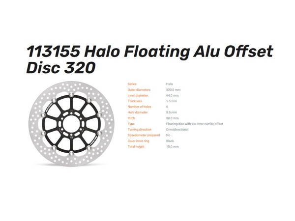 Moto-Master Bremsscheibe vorn - Halo Racing 5.5mm Floating 320 - 113155