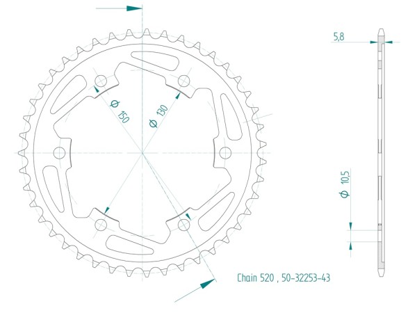 Kettenrad Stahl 43 Zähne (520) passend für Yamaha MT07 ab 2025