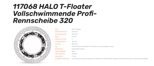 Moto-Master schwimmende Profi-Rennscheibe Halo T-Floater passend für BMW - 117068