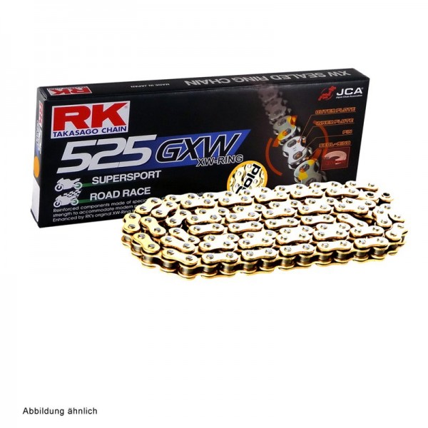Motorradkette RK 525 GXW-Ringkette 110 Glieder gold offen mit Hohlnietschloss