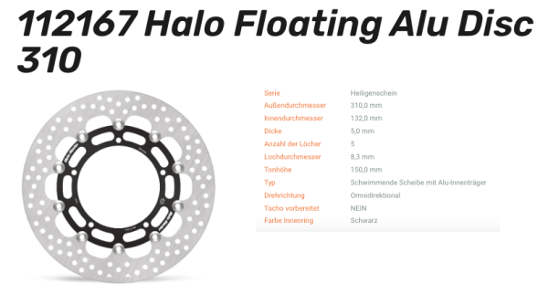 Moto-Master Bremsscheibe Floating-Alu Halo-Serie passend für Yamaha - 112167