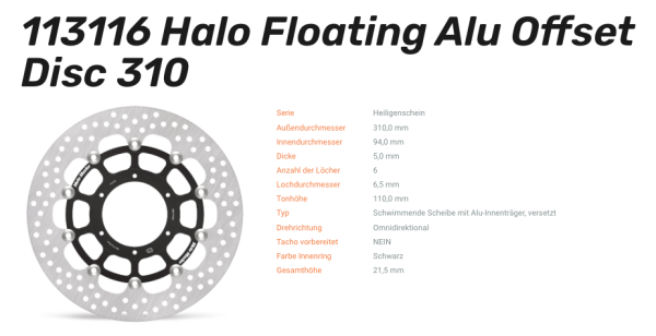 Moto-Master Bremsscheibe Floating-Alu Offset Halo-Serie passend für Honda - 113116