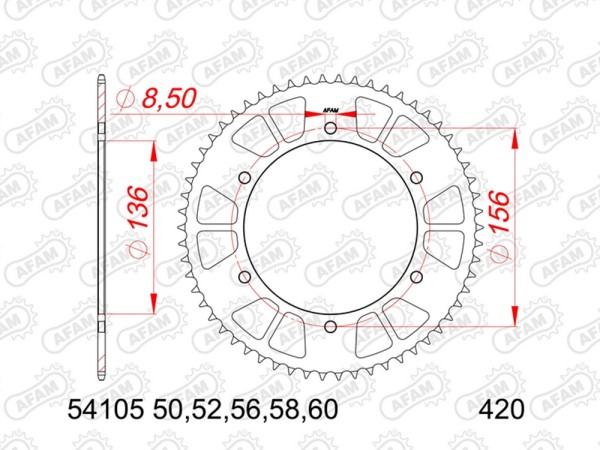 Kettenrad Stahl 50 52 56 58 60 Zähne (420) passend auf Fantic XE 50 / XM 50 ab 2021